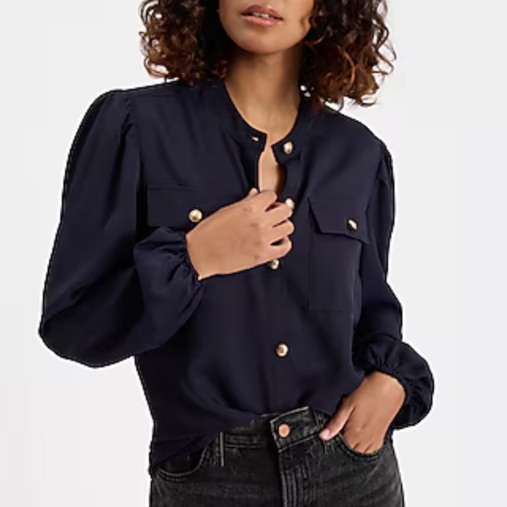Balloon Sleeve Novelty Button Front Pockets Shirt